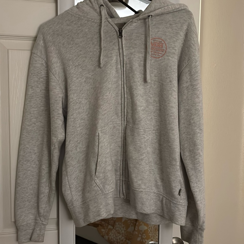 Vans Light Grey and Pink Zip-up Hoodie Sweatshirt